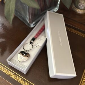 NWT LIZ CLAIBORNE SILVER & RED LEATHER PHOTO HEART LOCKET KEY RING